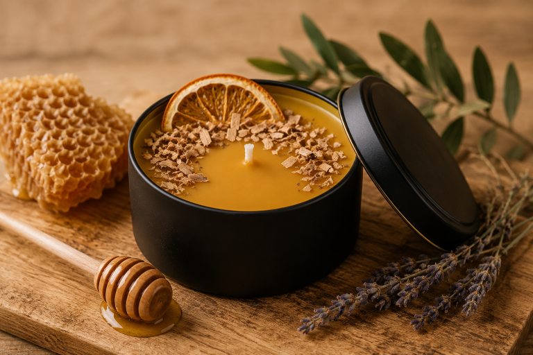 Vela de cera de abelha 100% natural Vicentina Bees com laranja desidratada
